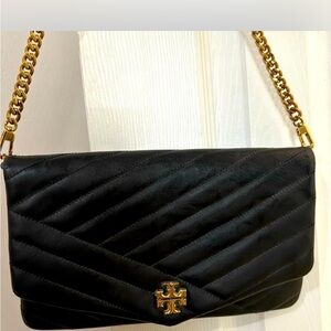 Tory Burch Black Quilted Shoulder Bag with Gold Chain